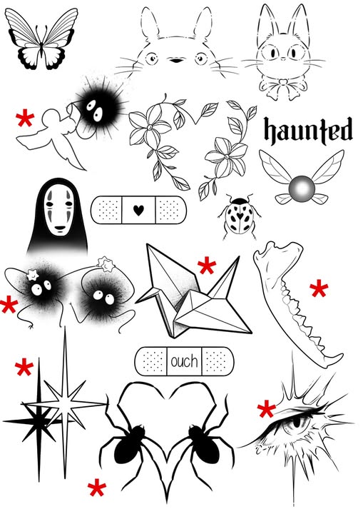 Summer flash sale sheet — pre-drawn designs; red-star pieces are larger