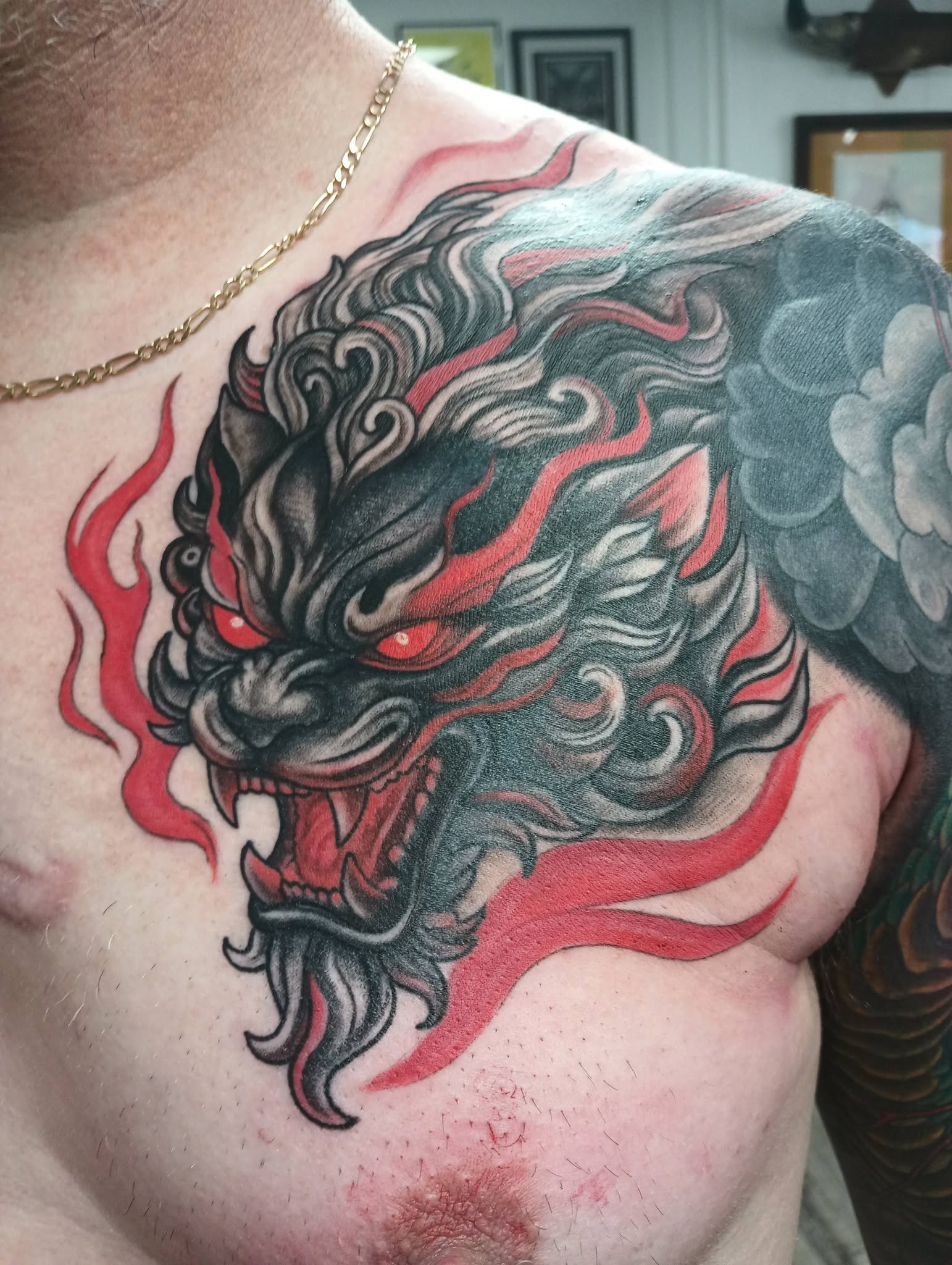 Red and black dragon chest piece