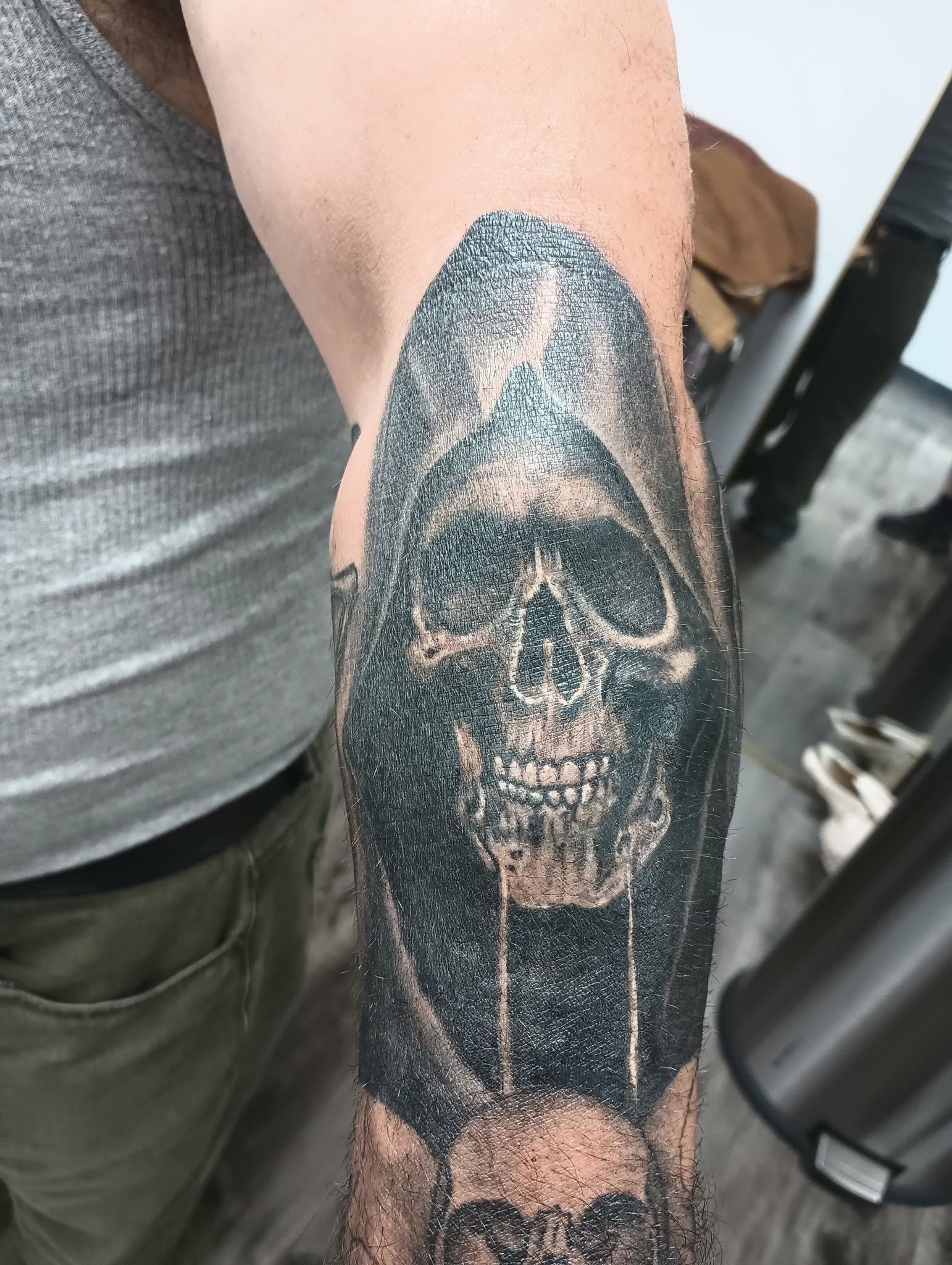 Grim reaper black-and-grey piece